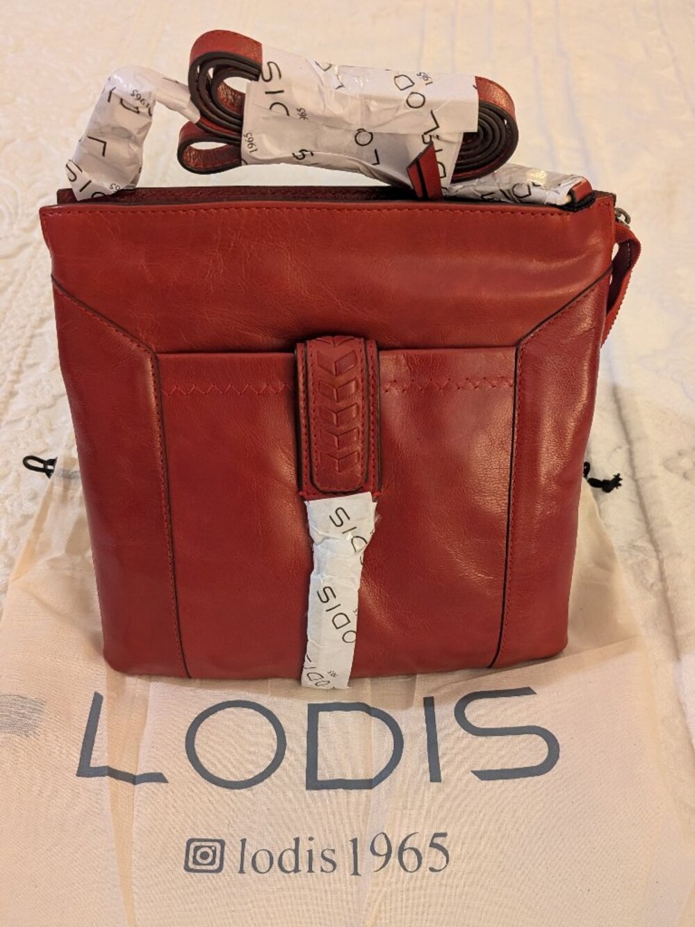 Lodis 1965 deep red leather crossbody bag, NWT MSRP $138.00